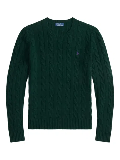 Polo Ralph Lauren Cable Knit Sweater With Crew Neck And Signature Logo In Green