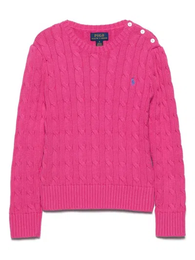Polo Ralph Lauren Kids' Polo Pony Cable-knit Jumper In Pink & Purple