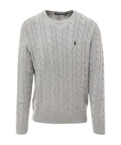 Polo Ralph Lauren Maglia In Cotone A Trecce Regular-fit Sweater In Gray