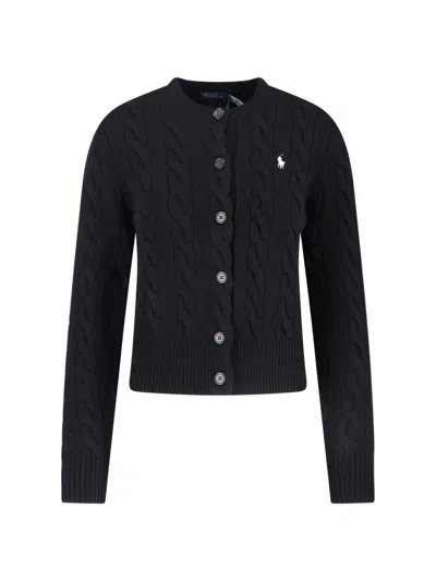 POLO RALPH LAUREN POLO RALPH LAUREN CABLE-KNIT LOGO CARDIGAN – BLACK