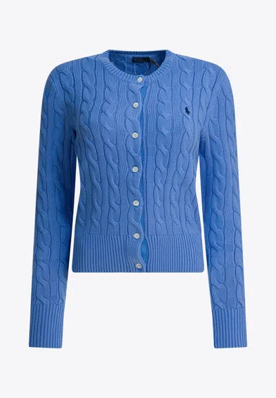 Polo Ralph Lauren Cable Knit Logo Cardigan In Blue