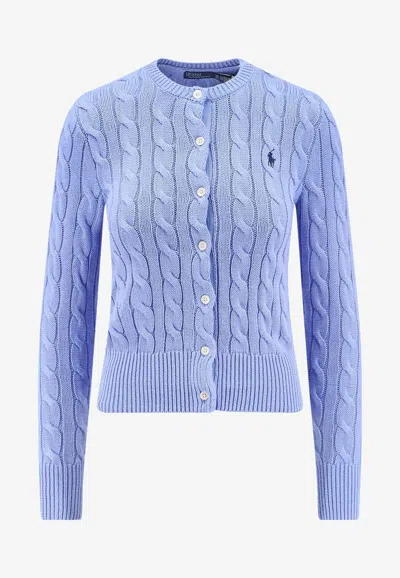 Polo Ralph Lauren Cable Knit Logo Cardigan In Blue