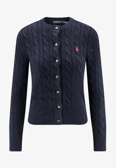 Polo Ralph Lauren Cable Knit Logo Cardigan In Blue