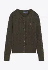 Polo Ralph Lauren Cable-knit Cardigan With Intricate Patterns And Cropped Design In Olive