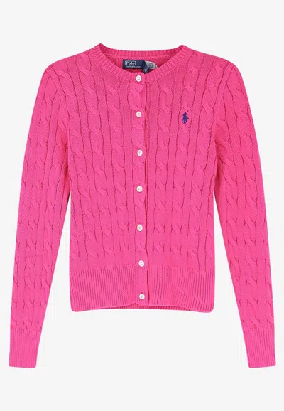 Polo Ralph Lauren Cable Knit Logo Cardigan In Multi