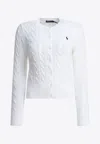 Polo Ralph Lauren Braided Crewneck Cardigan With Logo Knitwear White In White