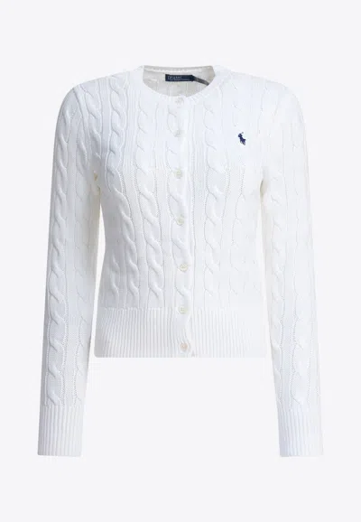 Polo Ralph Lauren Cable Knit Logo Cardigan In White