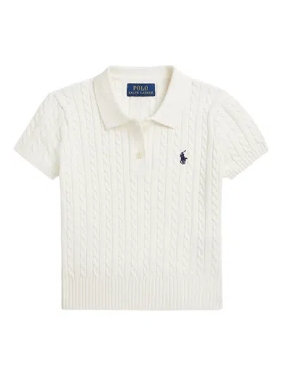 Polo Ralph Lauren Cable-knit Logo-embroidered Polo Shirt In White