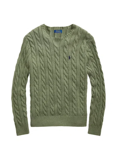 Polo Ralph Lauren Logo-embroidered Cable-knit Cotton Sweater In Green