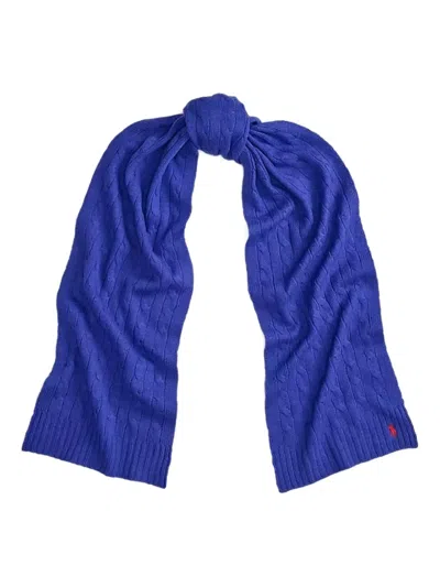 Polo Ralph Lauren Cable-knit Logo Scarf In Blue