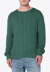 Polo Ralph Lauren Cable Knit Logo Sweater In Green