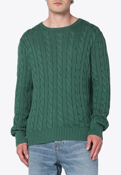Polo Ralph Lauren Cable Knit Logo Sweater In Green