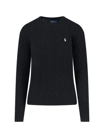 Polo Ralph Lauren Cable Knit Logo Sweater In Black