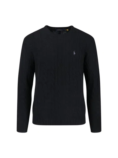 Polo Ralph Lauren Cable Knit Logo Sweater In Black