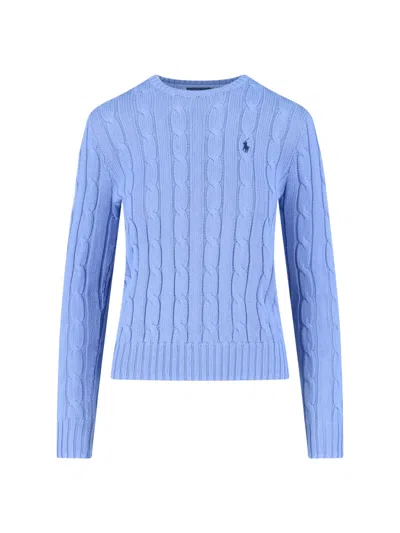 Polo Ralph Lauren Cable Knit Logo Sweater In Blue
