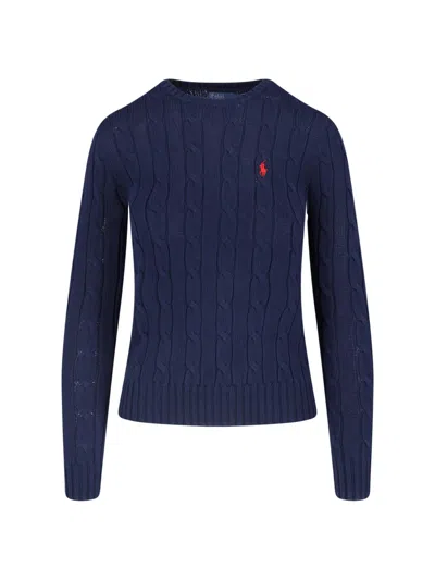 Polo Ralph Lauren Cable Knit Logo Sweater In Blue