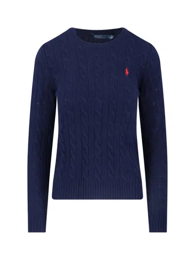 Polo Ralph Lauren Cable Knit Logo Sweater In Blue