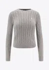 Polo Ralph Lauren Cable Knit Logo Sweater In Gray