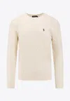 Polo Ralph Lauren Classic Cable-knit Sweater With Ribbed Hem And Embroidered Logo In Neutral