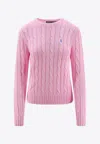 Polo Ralph Lauren Cable Knit Logo Sweater In Pink