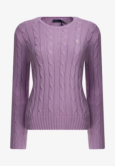 Polo Ralph Lauren Cable Knit Logo Sweater In Purple