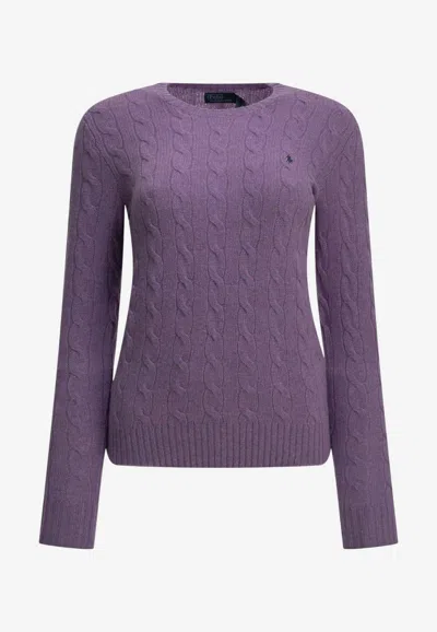 Polo Ralph Lauren Cable Knit Logo Sweater In Purple