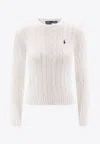 Polo Ralph Lauren Cable Knit Logo Sweater In White