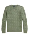 Polo Ralph Lauren Cable Knit Cotton Crewneck Sweater In Green