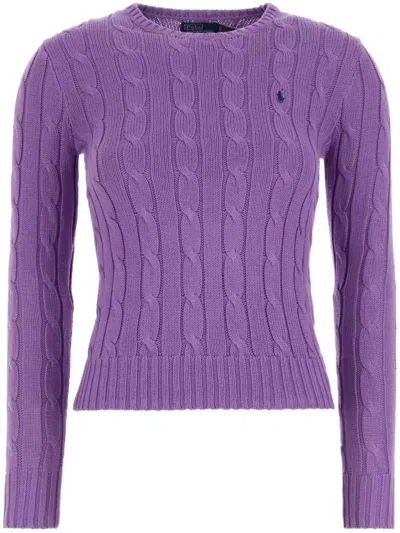 Polo Ralph Lauren Cable Knit Long-sleeved T-shirt With Signature Motif In Purple