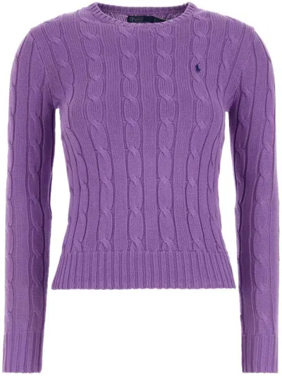 Polo Ralph Lauren Cable Knit Long-sleeved T-shirt With Signature Motif In Purple
