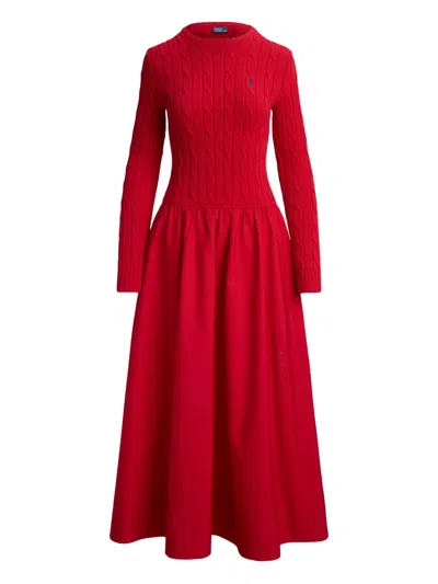 Polo Ralph Lauren Long Sleeves Shirt Long Dress In Red