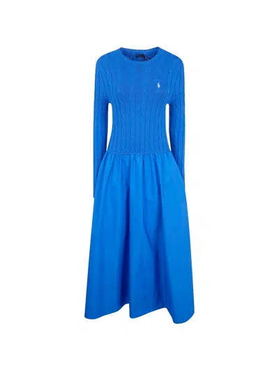 Polo Ralph Lauren Cable-knit Midi Dress In Blue