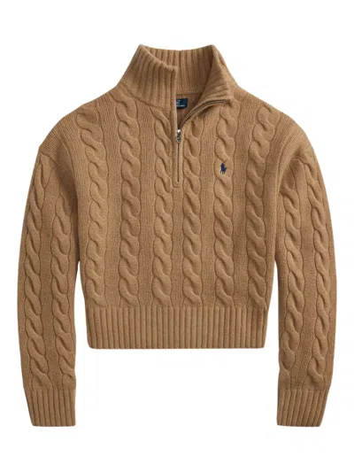 Polo Ralph Lauren Cable-knit Mock-neck Sweater In Brown