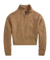 Polo Ralph Lauren Wool And Cashmere Cable-knit Half-zip Sweater In Brown
