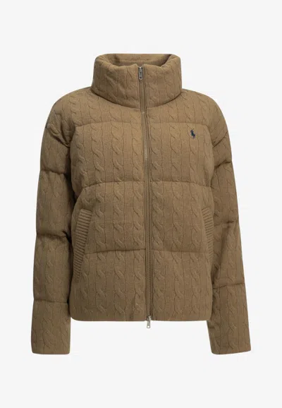 Polo Ralph Lauren Cable Knit Padded Jacket In Beige