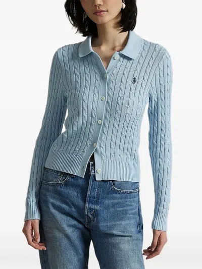 Polo Ralph Lauren Cable-knit Polo Cardigan In Blue