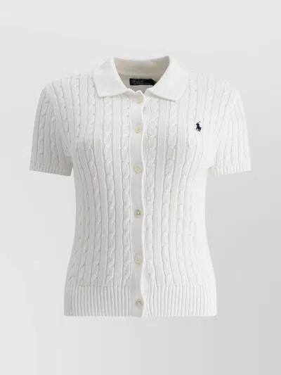 POLO RALPH LAUREN CABLE KNIT POLO COLLAR SHORT SLEEVE