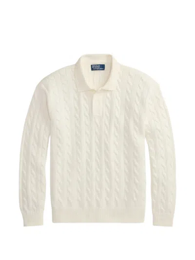 Polo Ralph Lauren Cable-knit Polo-collar Sweater In Gray