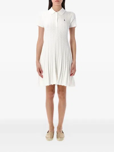 Polo Ralph Lauren Embroidered Cable-knit Cotton-blend Mini Dress In White