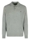 Polo Ralph Lauren Braid-patterned Heather Grey Long Sleeve Polo Pullover In Gray