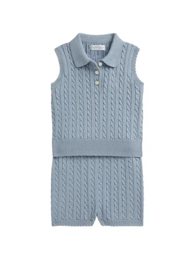 Polo Ralph Lauren Babies' Cable-knit Polo Shorts Set In Blue