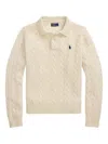 Polo Ralph Lauren Cable Knit Polo-style Sweater With Logo  In Neutral