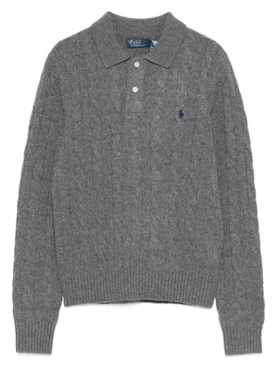 Polo Ralph Lauren Cable-knit Wool And Cashmere Polo Jumper Clothing In Gray