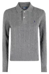 Polo Ralph Lauren Cable Knit Polo Sweater With Classic Collar And Ribbed Cuffs In Gray