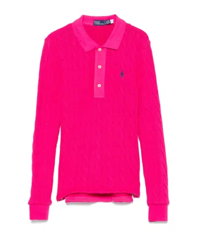 Polo Ralph Lauren Cable-knit Polo Top In Fuchsia Pink