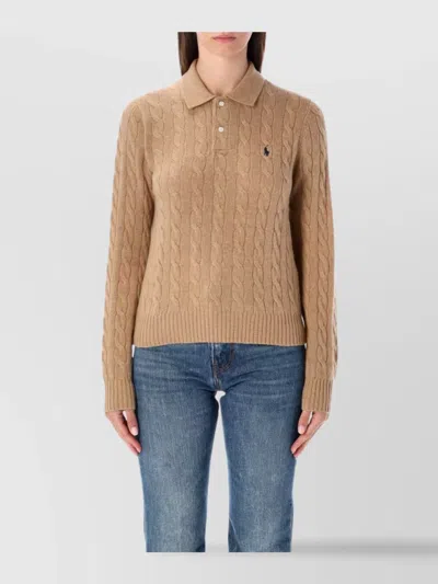 Polo Ralph Lauren Cable Knit Polo With Ribbed Cuffs And Hem In Multi