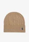 Polo Ralph Lauren Cable Knit Pony Wool Beanie In Sand