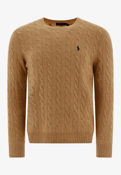 Polo Ralph Lauren Iconica Maglia A Trecce Lana E Cashmere. Regular-fit. Girocollo. Sweater In Nude