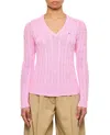 Polo Ralph Lauren Embroidered-logo Cable-knit Jumper In Pink