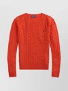 Polo Ralph Lauren Cable Knit Pullover With Ribbed Finish In Orange